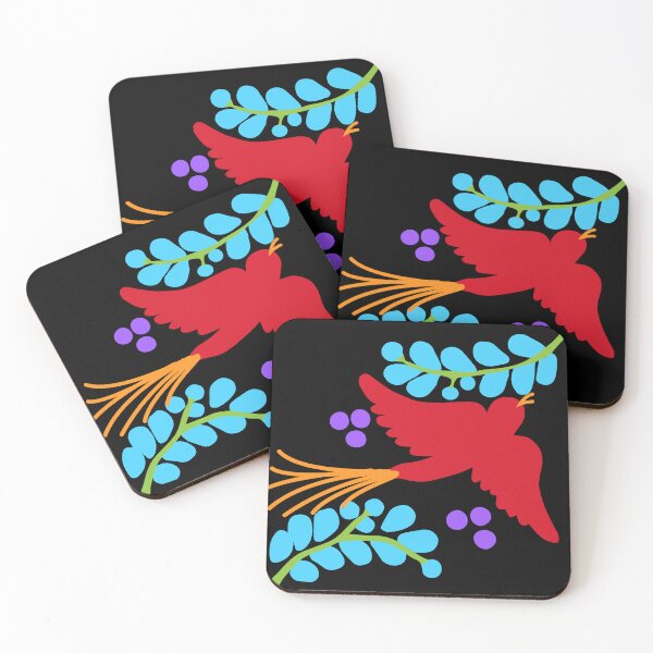 Item preview, Talavera bird 15, red on black, Bright Vibrant Colorful Dark designed and sold by elizdesign.