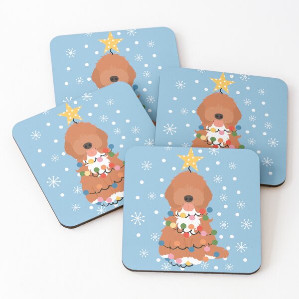 Item preview, Red White Cockapoo Cavapoo Christmas Tree 2 designed and sold by Lulupainting.