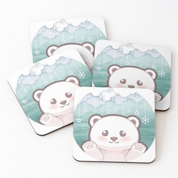 Item preview, Cute cub polar bear say hi character design with snowflake background. Vector illustration designed and sold by Tony J.