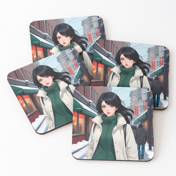 Item preview, Black hair city girl walking through the city in the winter designed and sold by Visiograph.