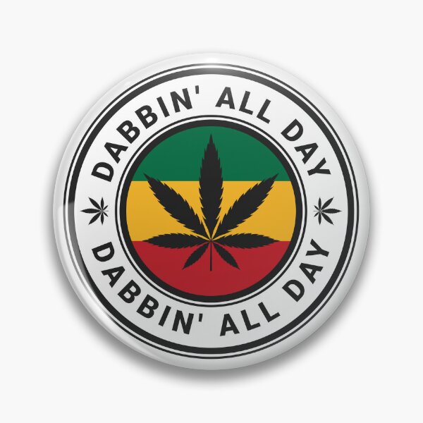 Item preview, Cannabis Dabbin' All Day round stamp badge on Rasta Flag designed and sold by AbundanceGuy.
