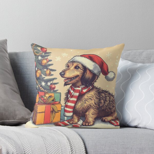 Artikelvorschau,  Retro-Weihnachtsdashund mit Geschenken und Weihnachtsbaum entworfen und verkauft von thebennington12.