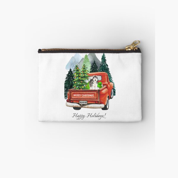 Item preview, Cute Alaskan Malamute and vintage truck winter landscape watercolor art designed and sold by adriana-holmes.
