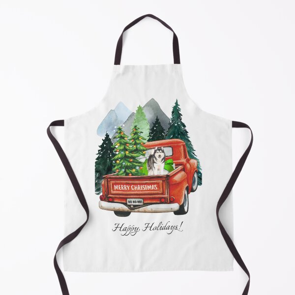 Item preview, Cute Alaskan Malamute and vintage truck winter landscape watercolor art designed and sold by adriana-holmes.