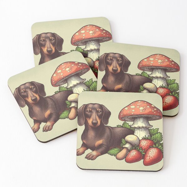 Item preview, Retro cottagecore daschund mushrooms and strawberries designed and sold by thebennington12.