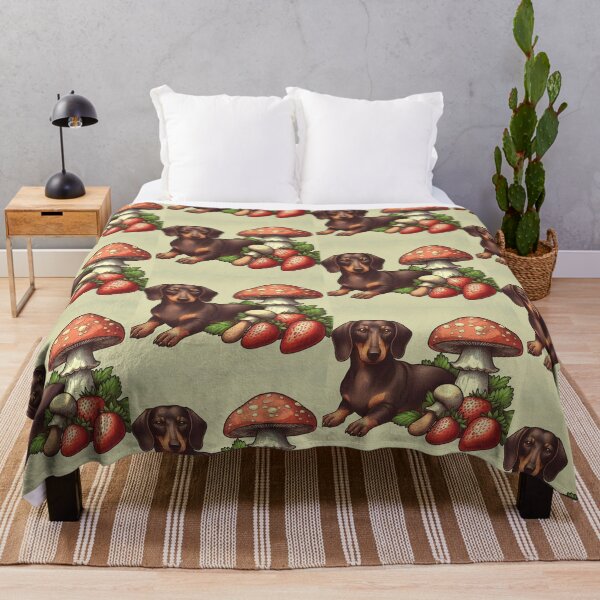 Item preview, Retro cottagecore daschund mushrooms and strawberries designed and sold by thebennington12.