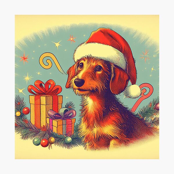 Item preview, Retro christmas dashund with gifts designed and sold by thebennington12.