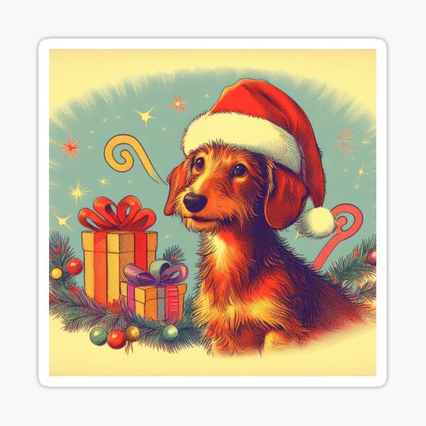 Item preview, Retro christmas dashund with gifts designed and sold by thebennington12.