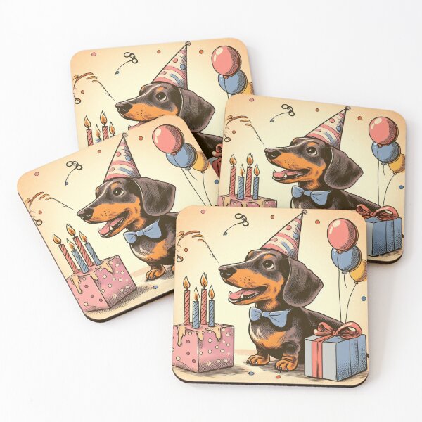 Item preview, Retro daschund celebrating birthday designed and sold by thebennington12.