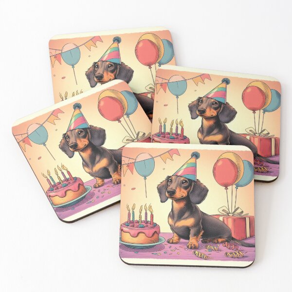 Item preview,  Retro daschund celebrating birthday with cake designed and sold by thebennington12.