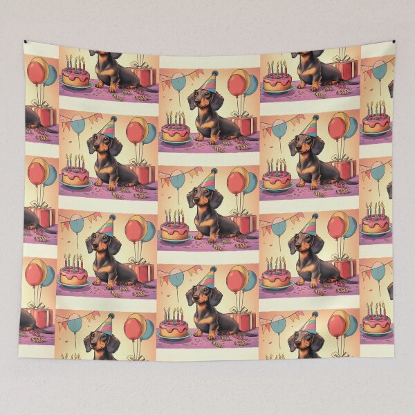 Item preview,  Retro daschund celebrating birthday with cake designed and sold by thebennington12.