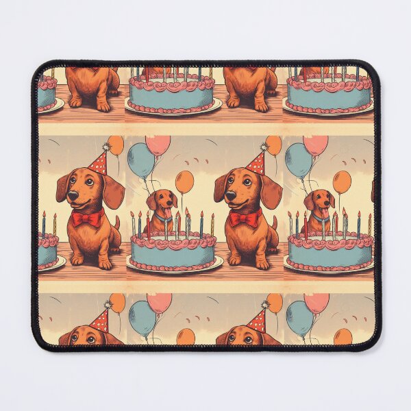 Item preview,  Retro daschunds celebrating birthday with cake and hat designed and sold by thebennington12.