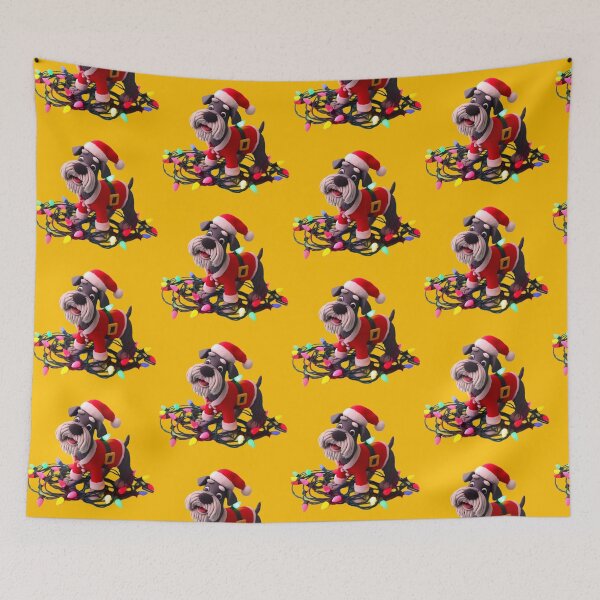 Item preview, Schnauzer juguetón ayudando con las luces navideñas designed and sold by barksandsqueaks.