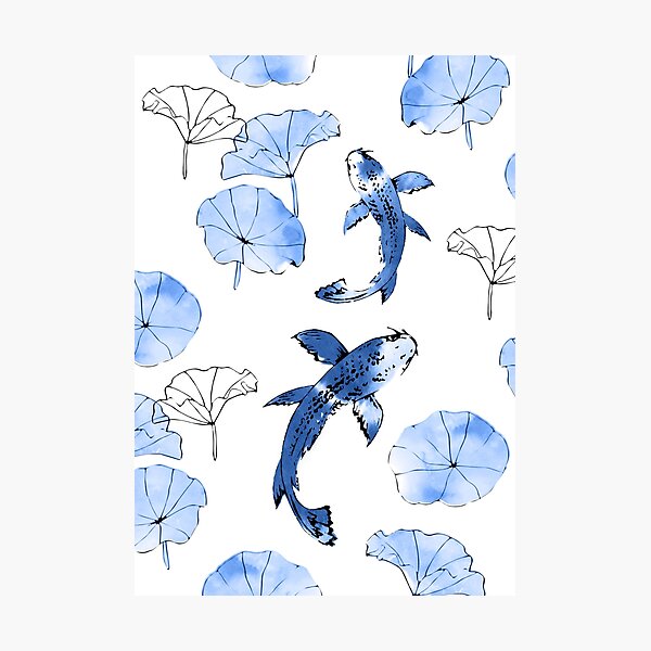 Item preview, Waterlily koi in blue designed and sold by adenaJ.