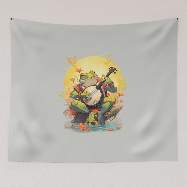 Item preview, Cottagecore frog playing banjo by the lake designed and sold by Remek-Design.
