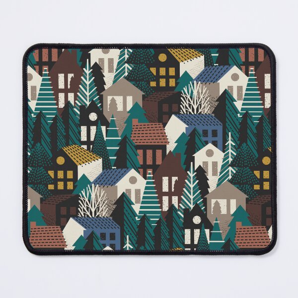 Item preview, Winter village // molasses and amaro brown mustard yellow blue ridge panna cotta and morel beige cozy houses and night swim green pine trees  designed and sold by SelmaCardoso.