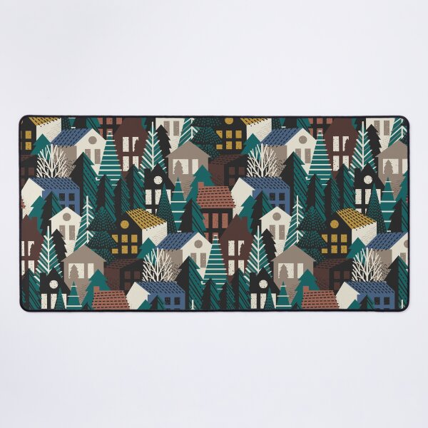 Item preview, Winter village // molasses and amaro brown mustard yellow blue ridge panna cotta and morel beige cozy houses and night swim green pine trees  designed and sold by SelmaCardoso.