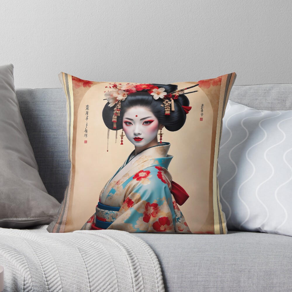 The Captivating Elegance Of The Geisha AI Concept Art by Xzendor7 - A Timeless Asian Beauty 4 The Captivating Elegance Of The Geisha Stunning AI Concept Art by Xzendor7 Decorative Throw Pillow Art Print