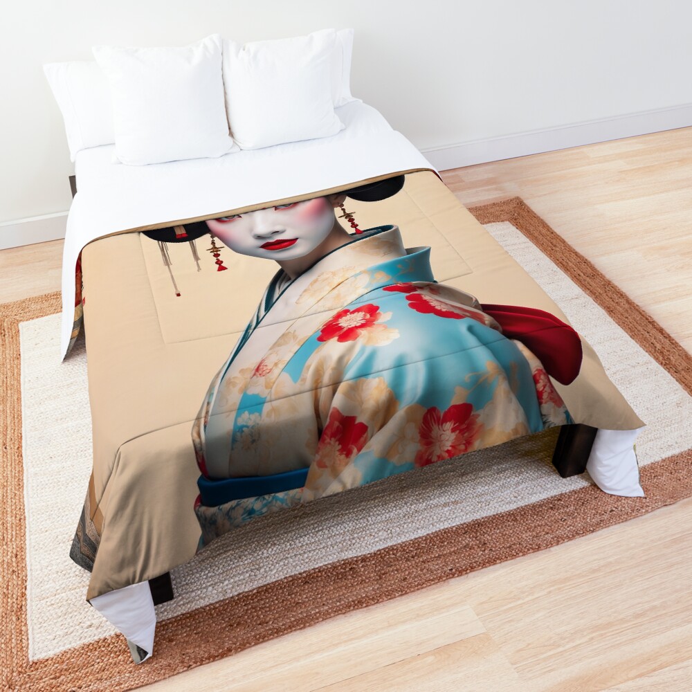 The Captivating Elegance Of The Geisha AI Concept Art by Xzendor7 - A Timeless Asian Beauty 3 The Captivating Elegance Of The Geisha Stunning AI Concept Art by Xzendor7 Decorative Comforter Art Print