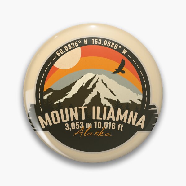 Item preview, Mount Iliamna Volcano Alaska Retro Badge Hiking Adventure designed and sold by mountainfad.
