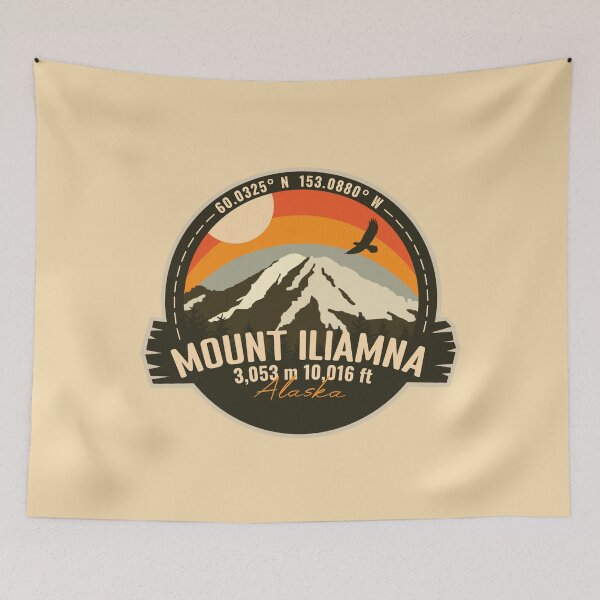 Item preview, Mount Iliamna Volcano Alaska Retro Badge Hiking Adventure designed and sold by mountainfad.