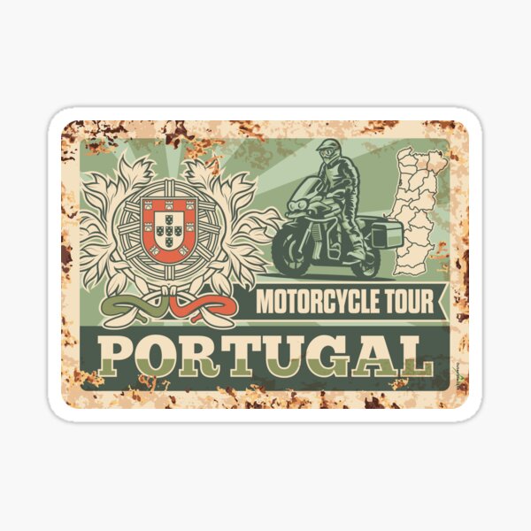 Artikel-Vorschau von Portugal Motorradtour Portugiesisches Motorrad Aufkleber T-Shirt 01, designt und verkauft von OuterShellUK.