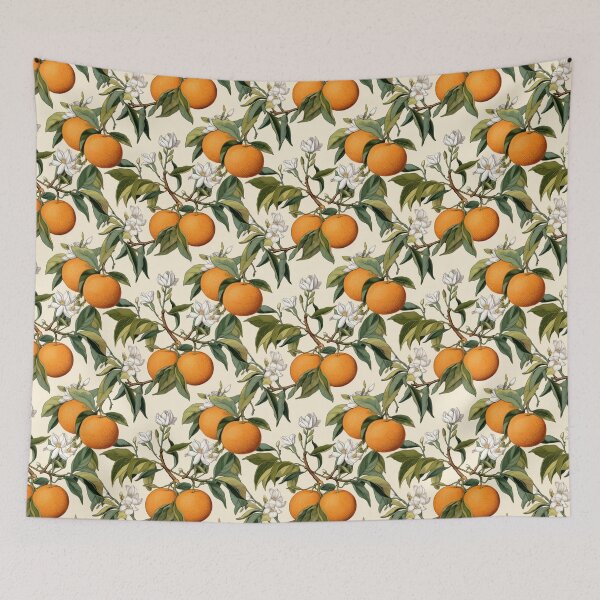 Item preview, Vintage Botanical Illustration of Tangerine (Citrus reticulata), Seamless Pattern Design designed and sold by ShobulousStudio.