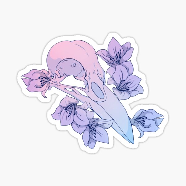 Crow Skull and Lilies Sticker