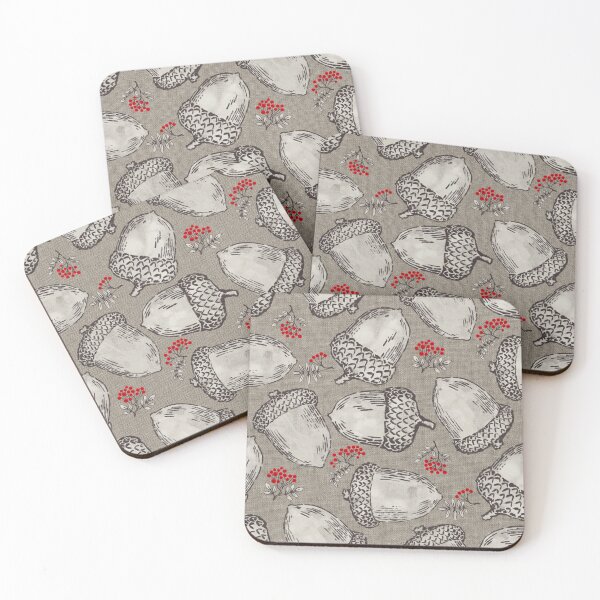 Item preview, Acorns and red berries on textured background | Repeat pattern designed and sold by colorofmagic.
