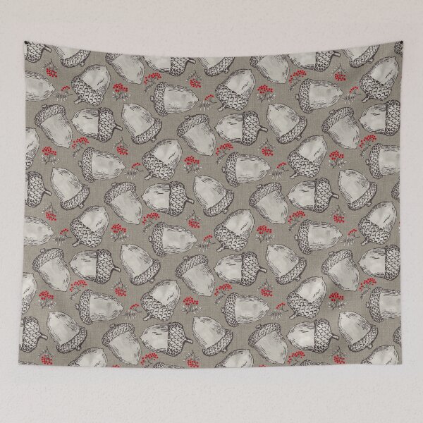 Item preview, Acorns and red berries on textured background | Repeat pattern designed and sold by colorofmagic.