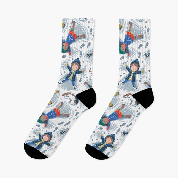 Item preview, Apricity // kids and beagle puppies enjoying the warmth of the sun in a winter snow day drawing snow angels pastel blue shadows dog and foot prints designed and sold by SelmaCardoso.
