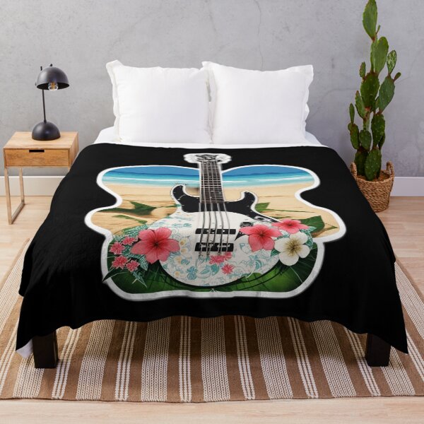Item preview, Bass Guitar on a Hawaiian Beach with Orchid Flowers designed and sold by NautiChic.