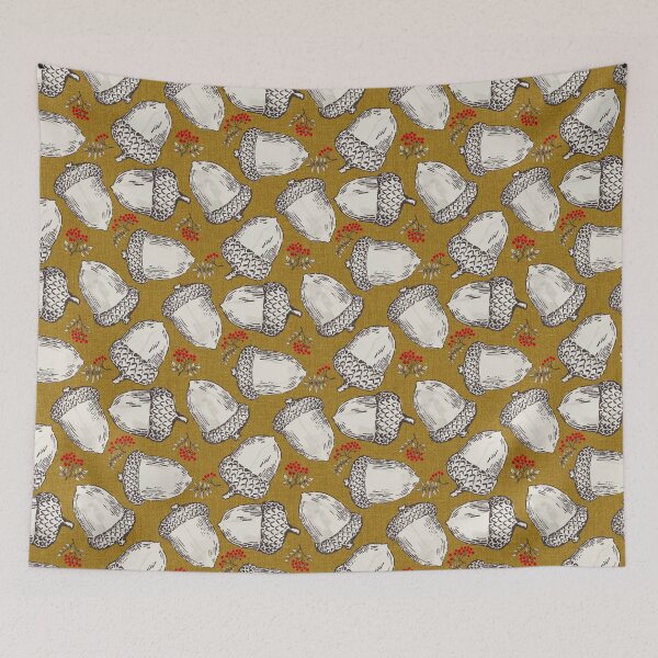 Item preview, Acorns and red berries on a brown background | Repeat pattern designed and sold by colorofmagic.