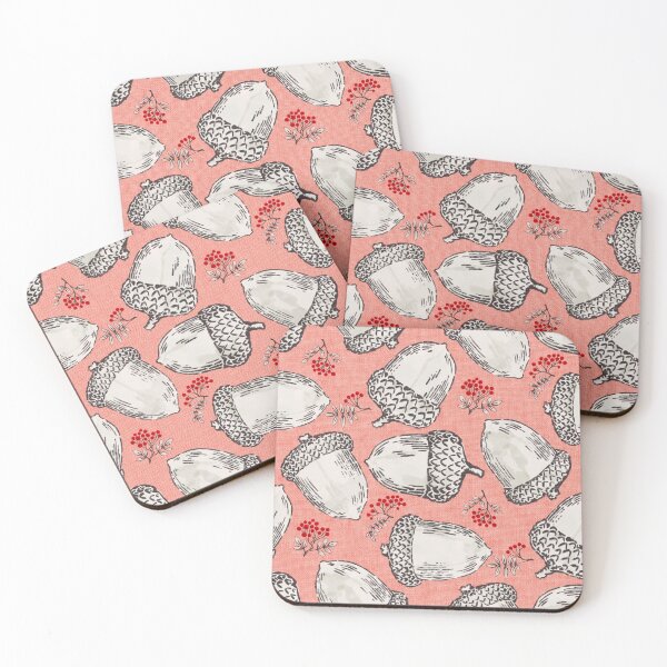 Item preview, Acorns and red berries on a pink background | Repeat pattern designed and sold by colorofmagic.