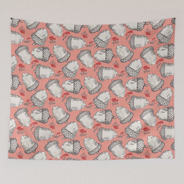 Item preview, Acorns and red berries on a pink background | Repeat pattern designed and sold by colorofmagic.