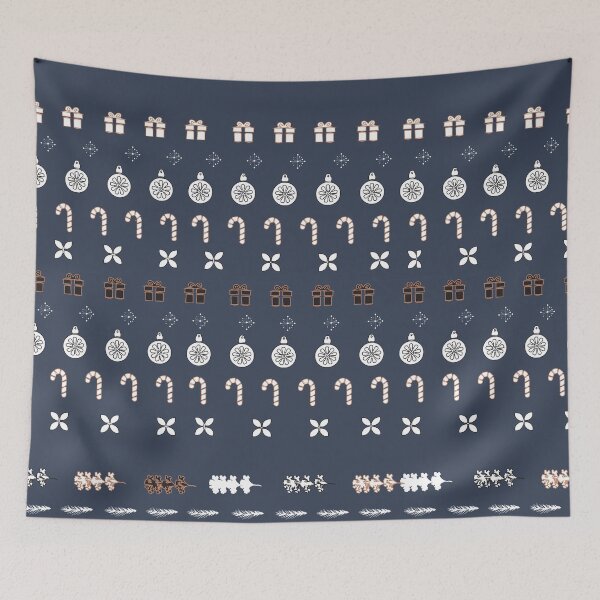 Item preview, Festive Stripes with Gifts & Ornaments Pattern on Dark Blue designed and sold by ara-designs.