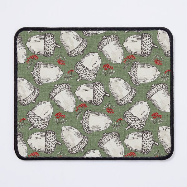 Item preview, Acorns and red berries on a sage green background | Repeat pattern designed and sold by colorofmagic.
