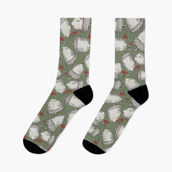 Item preview, Acorns and red berries on a sage green background | Repeat pattern designed and sold by colorofmagic.