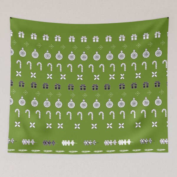 Item preview, Festive Stripes with Gifts & Ornaments Pattern on Leafy Green designed and sold by ara-designs.