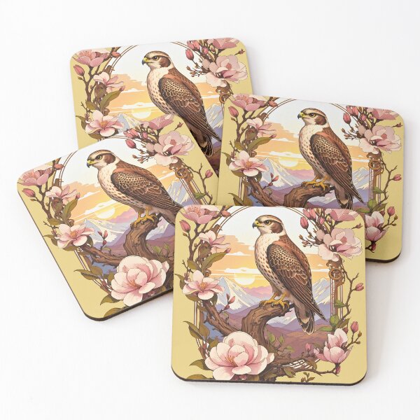 Item preview, Falcon Bird Magnolia Branch Mountains Sunset retro vintage designed and sold by BorgSpareParts.