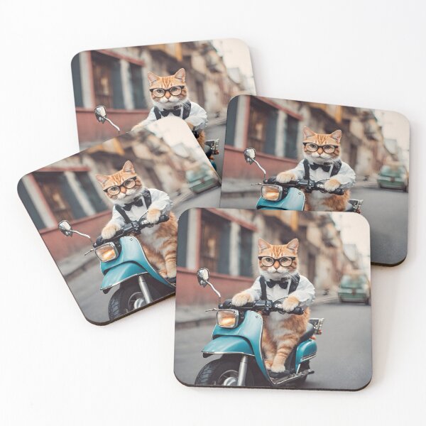 Item preview, Kitten with glasses driving a motorcycle in the city designed and sold by NaturaFotos.