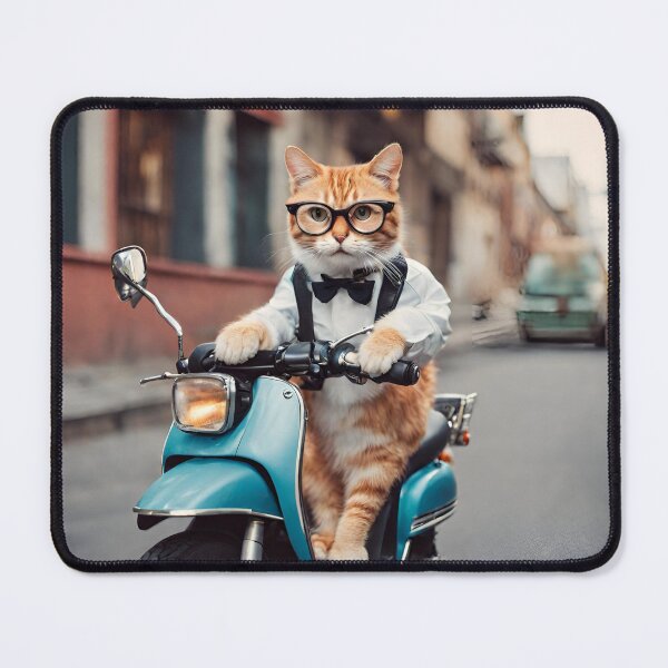 Item preview, Kitten with glasses driving a motorcycle in the city designed and sold by NaturaFotos.