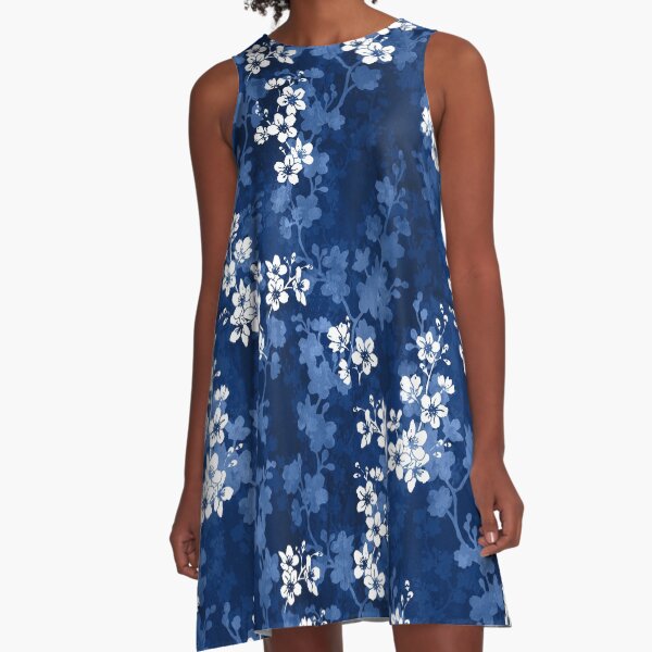 Sakura blossom in deep blue A-Line Dress