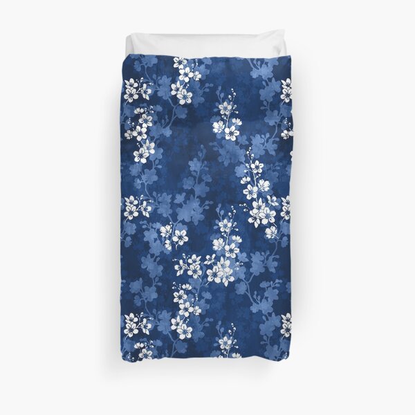 Sakura blossom in deep blue Duvet Cover