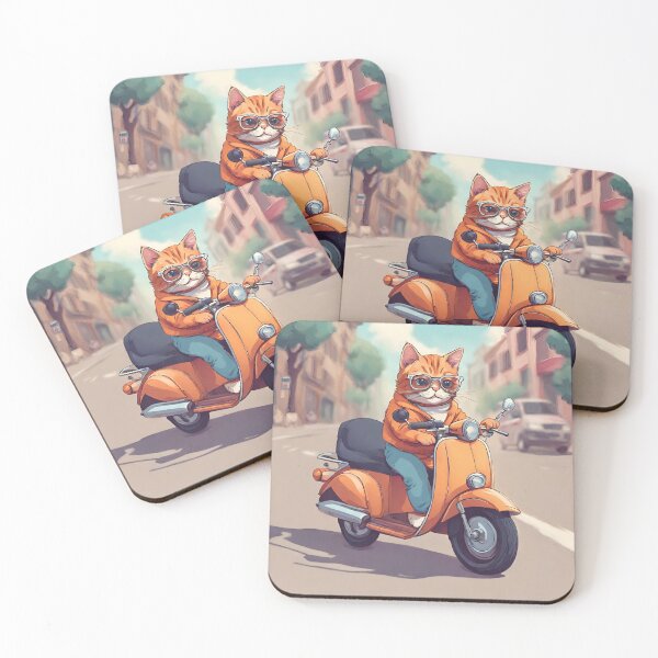 Item preview,  Kitten with glasses, jacket and jeans, driving a motorcycle in the city designed and sold by NaturaFotos.