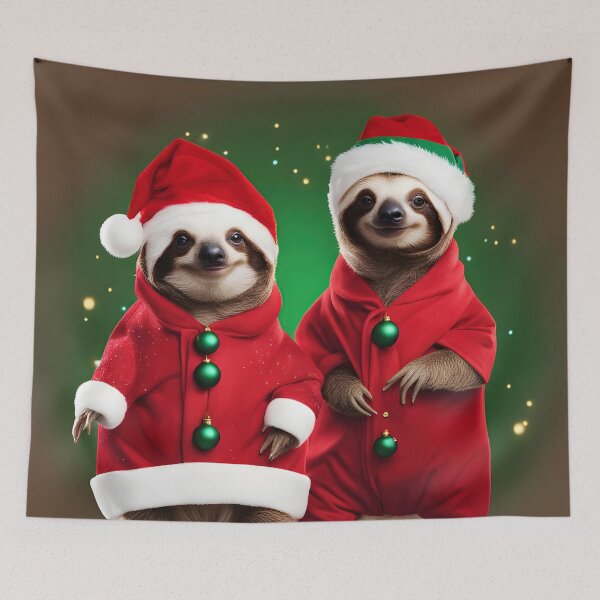Item preview, 2 cute sloths in a Christmas costume designed and sold by lalylaura.