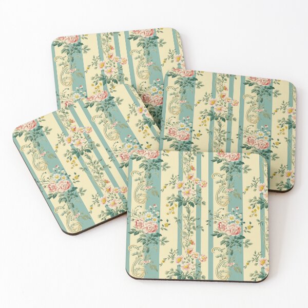 Item preview, A green striped wallpaper with flowers and vines - 1950's American House Wallpaper - Classic designed and sold by Paul-05.