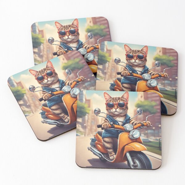 Item preview, Kitten with glasses and jacket, driving a motorcycle in the city designed and sold by NaturaFotos.