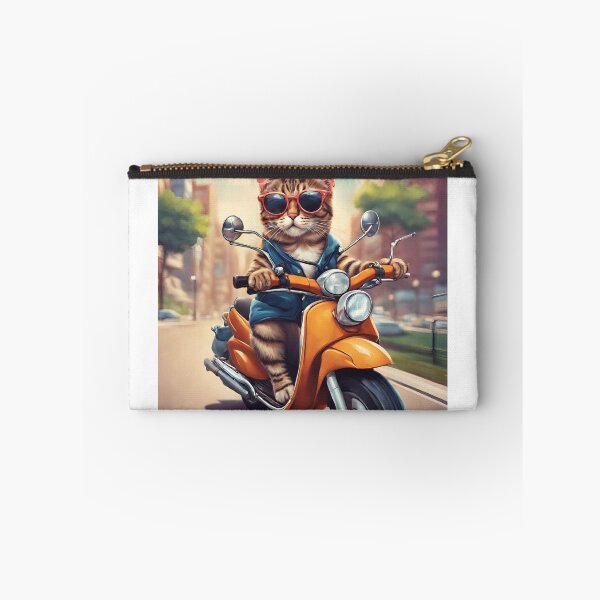 Item preview, Kitten with glasses and jacket, driving a motorcycle in the city designed and sold by NaturaFotos.