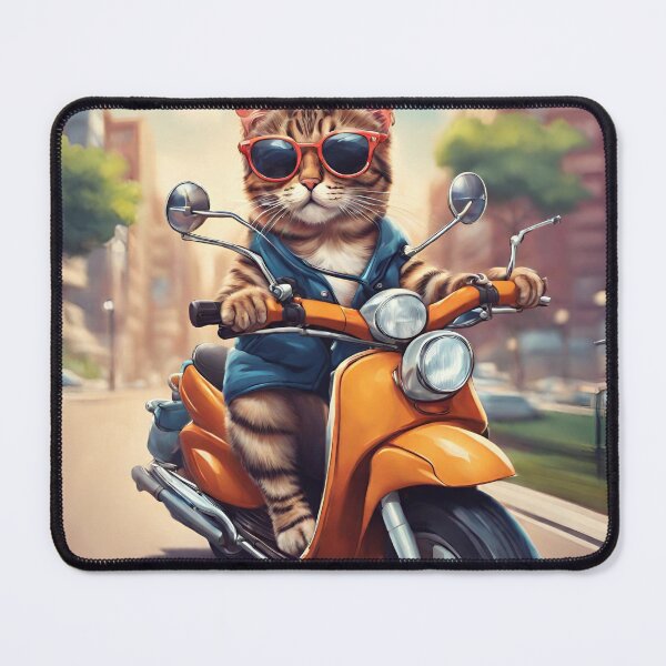 Item preview, Kitten with glasses and jacket, driving a motorcycle in the city designed and sold by NaturaFotos.